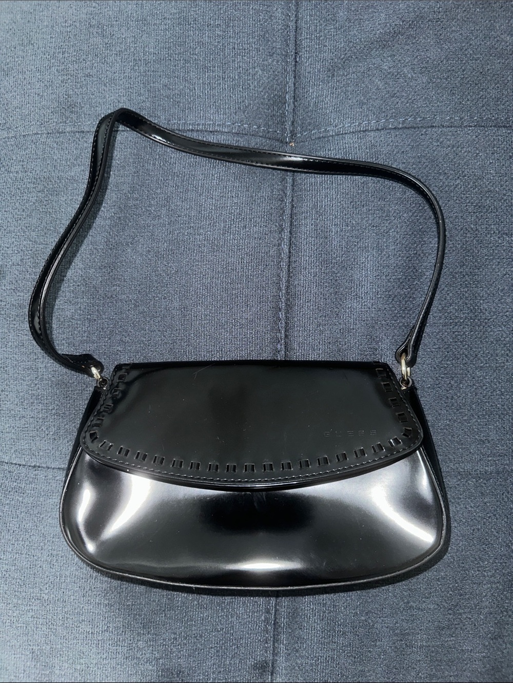 Guess Classic Black Patent Shoulder Bag
